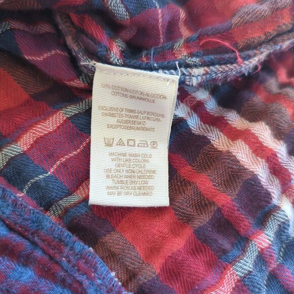 Free People Shirt Medium Red & Blue Plaid Long Sleeve Guaze Knit Tunic Button-up - Picture 6 of 7